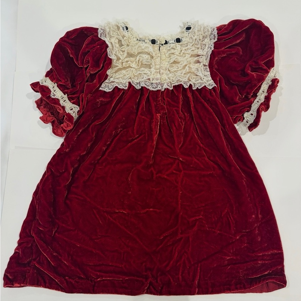 Rare! Doen Rondes Velvet Dress with Lace Trim - Picture 3 of 5